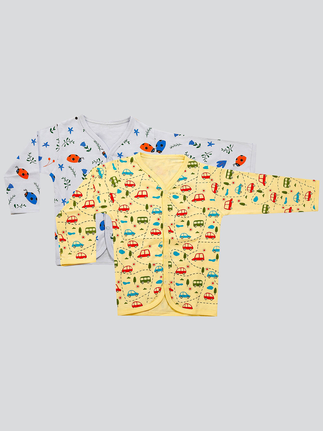 

Mojua Infants Kids Pack Of 2 Printed Pure Cotton Jhablas, Yellow
