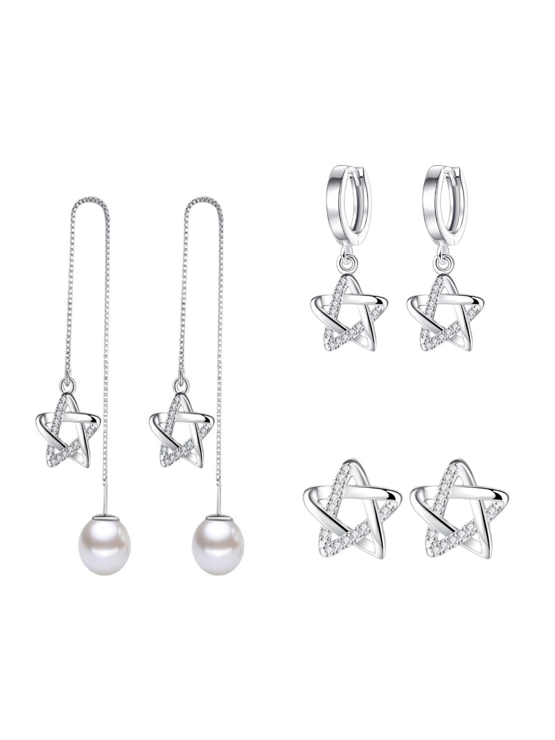

MYKI Set Of 3 Silver-Plated Star Shaped Stud Earrings