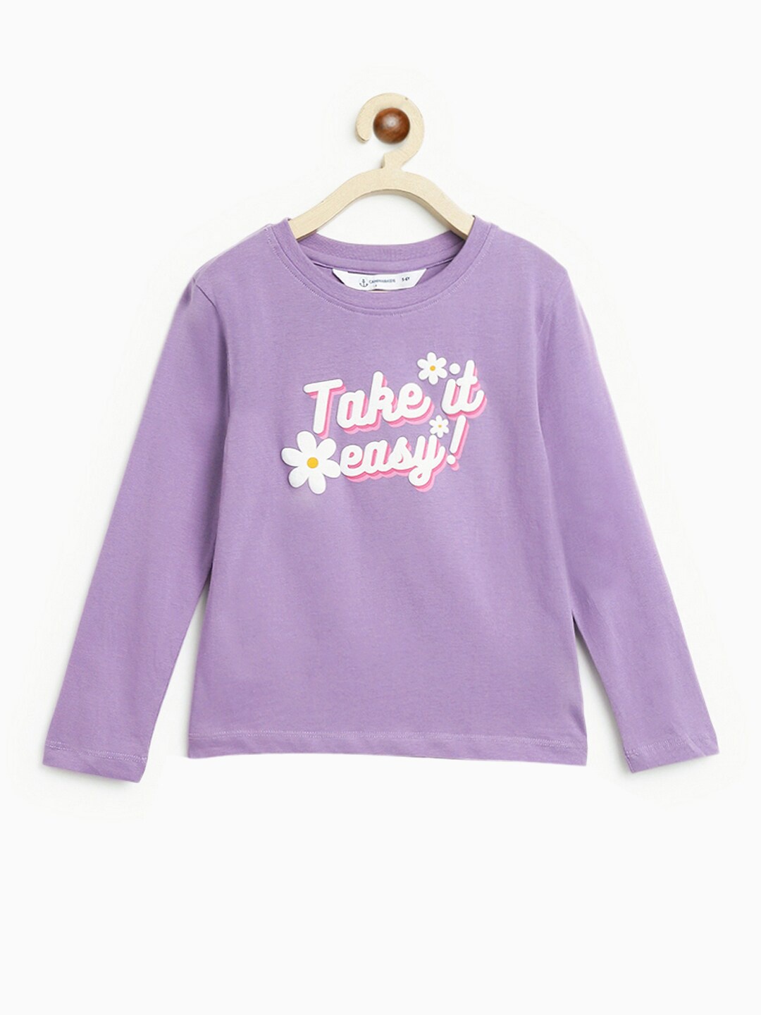 Campana Girls Typography Printed Cotton T-shirt, Lavender