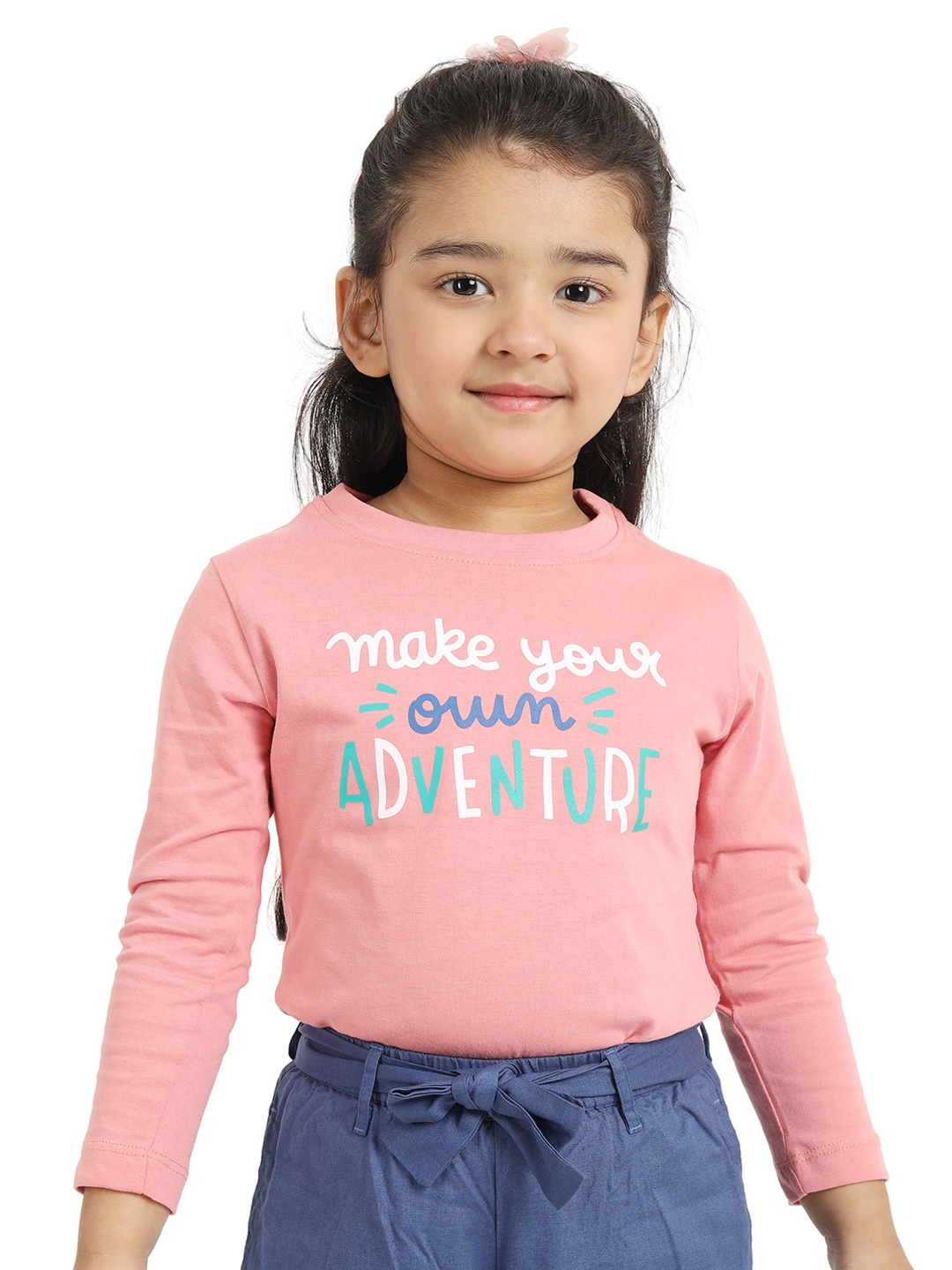 

Campana Girls Typography Printed Cotton T-shirt, Peach