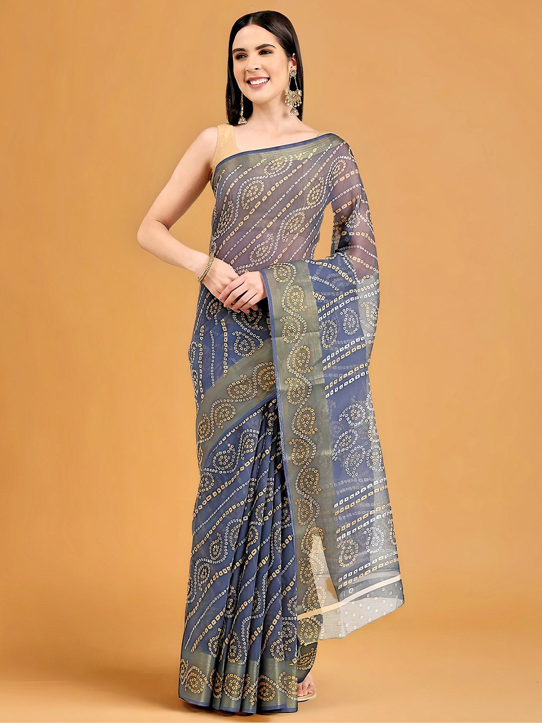 

XO LOVE Bandhani Printed Zari Bandhani Saree, Grey