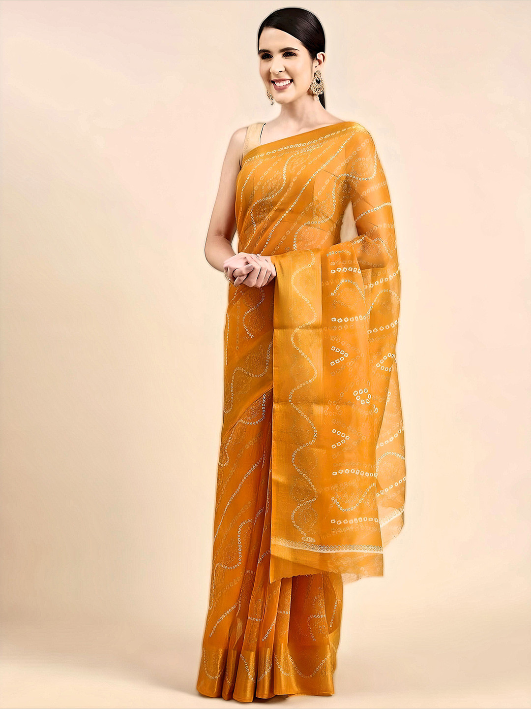 

XO LOVE Bandhani Printed Zari Bandhani Saree, Yellow