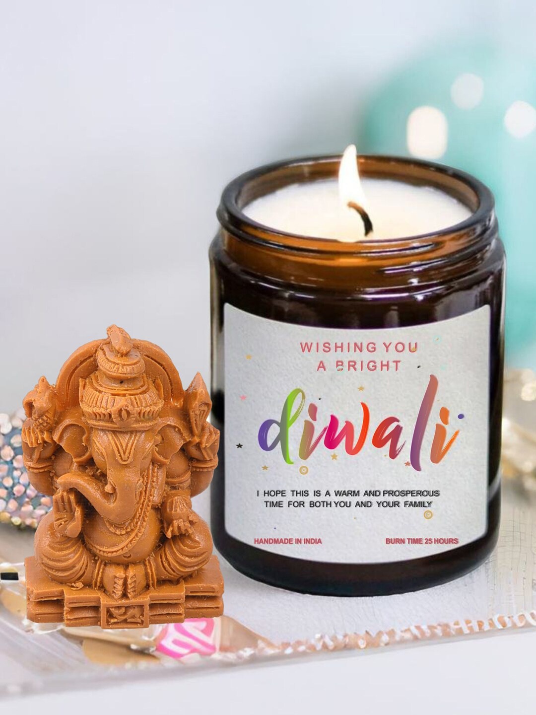 

Aromatic Fables White Diwali Festive Gift Candle With Ganesha Idol