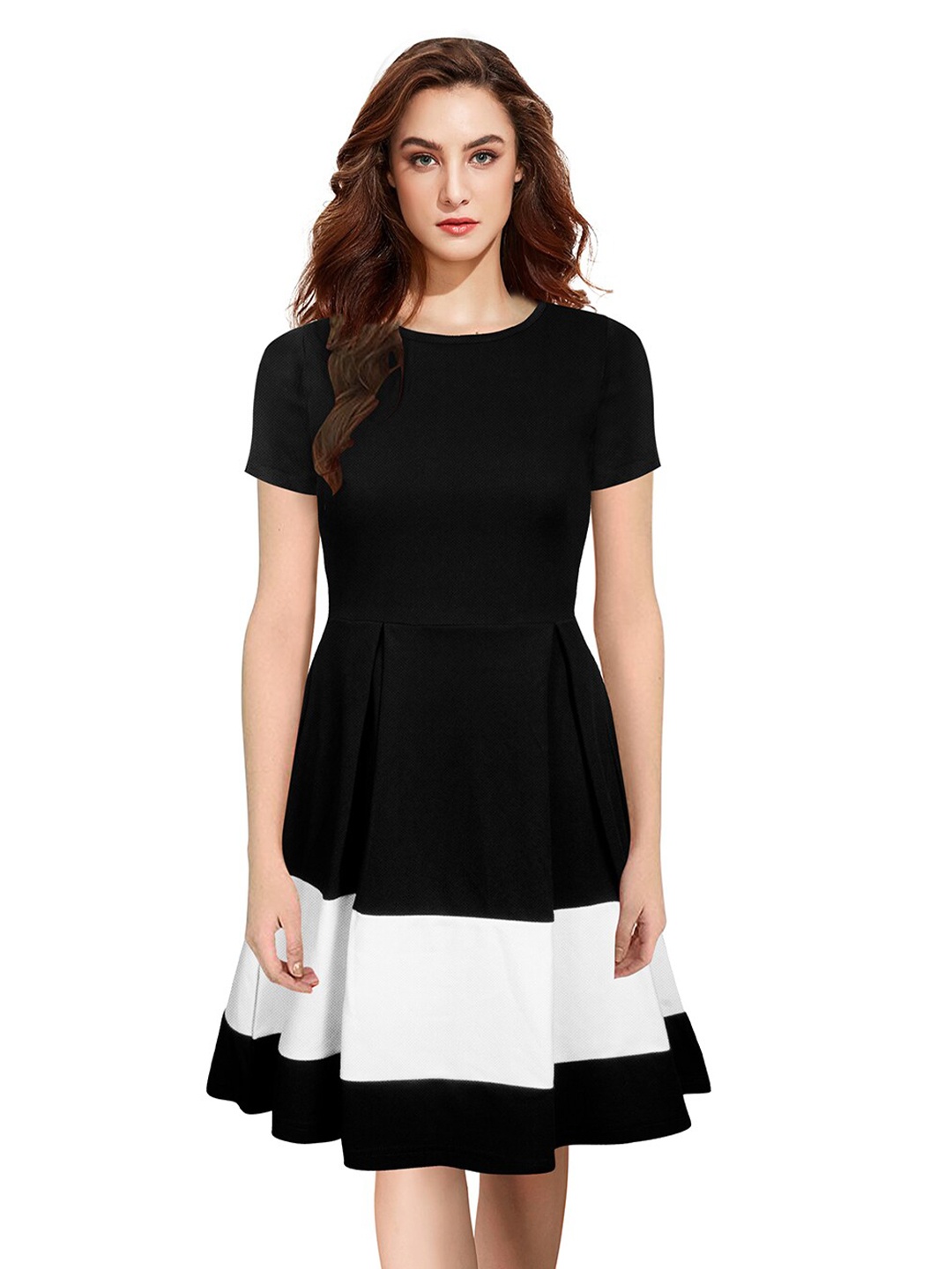 

BAESD Pleated Detailed Fit & Flare Dress, Black