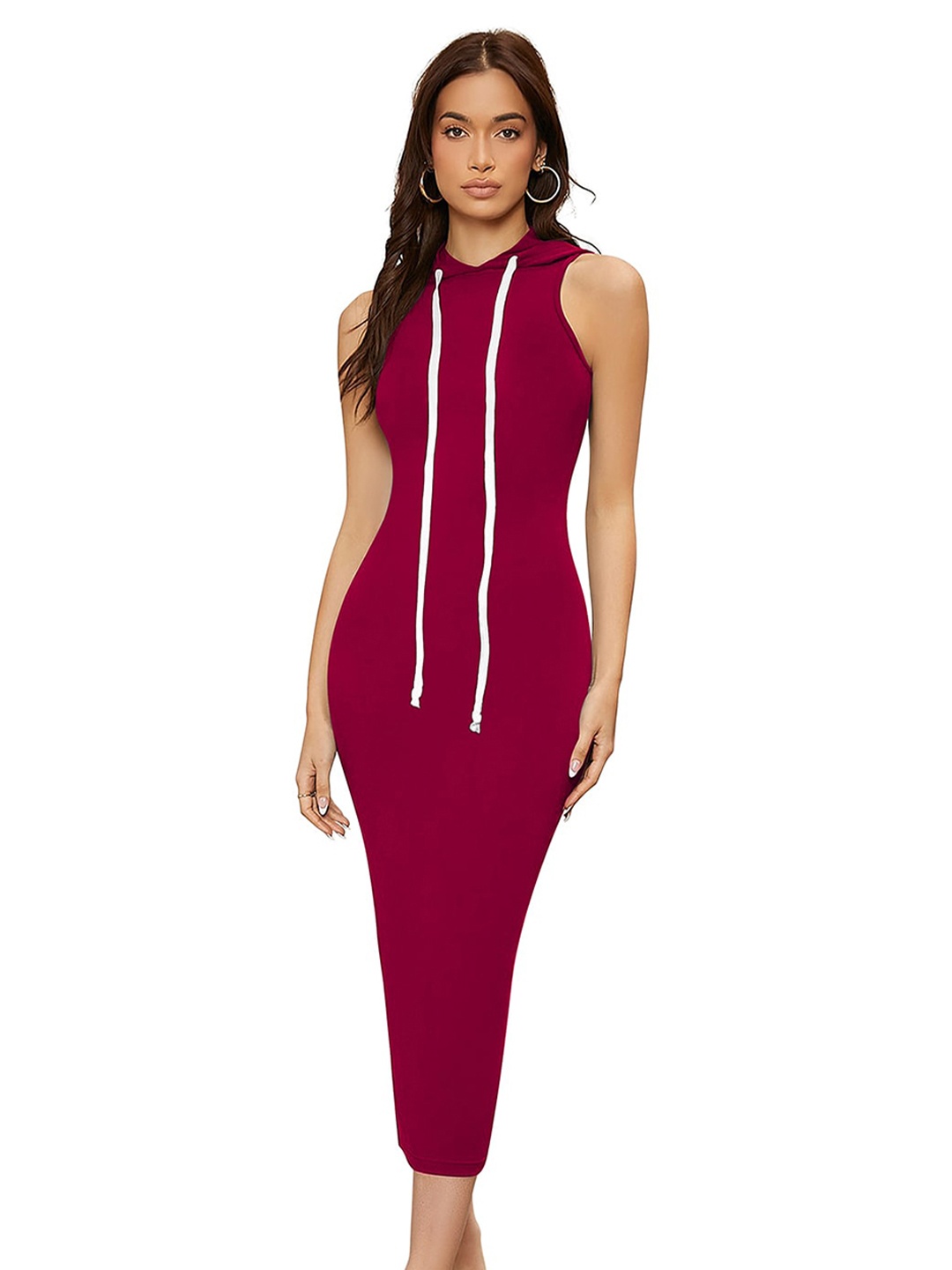 

BAESD Hooded Bodycon Midi Dress, Maroon