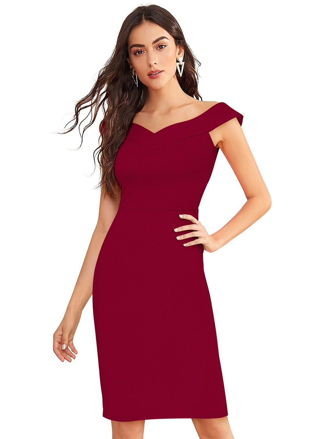 

BAESD Sweetheart Neck Sleeveless Sheath Dress, Maroon