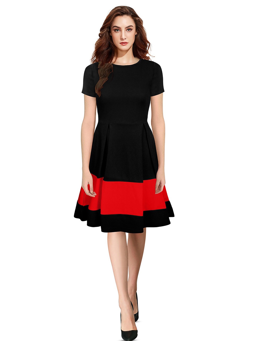 

BAESD Colourblocked Pleated A-Line Dress, Red