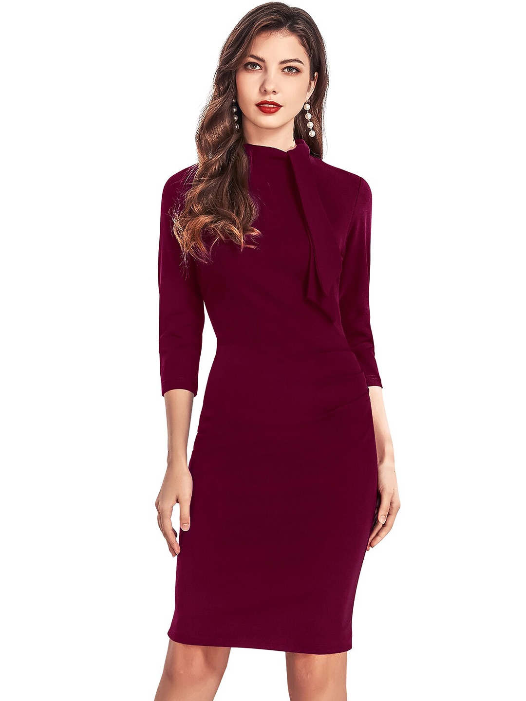 

BAESD Tie-Up Neck Bodycon Dress, Maroon