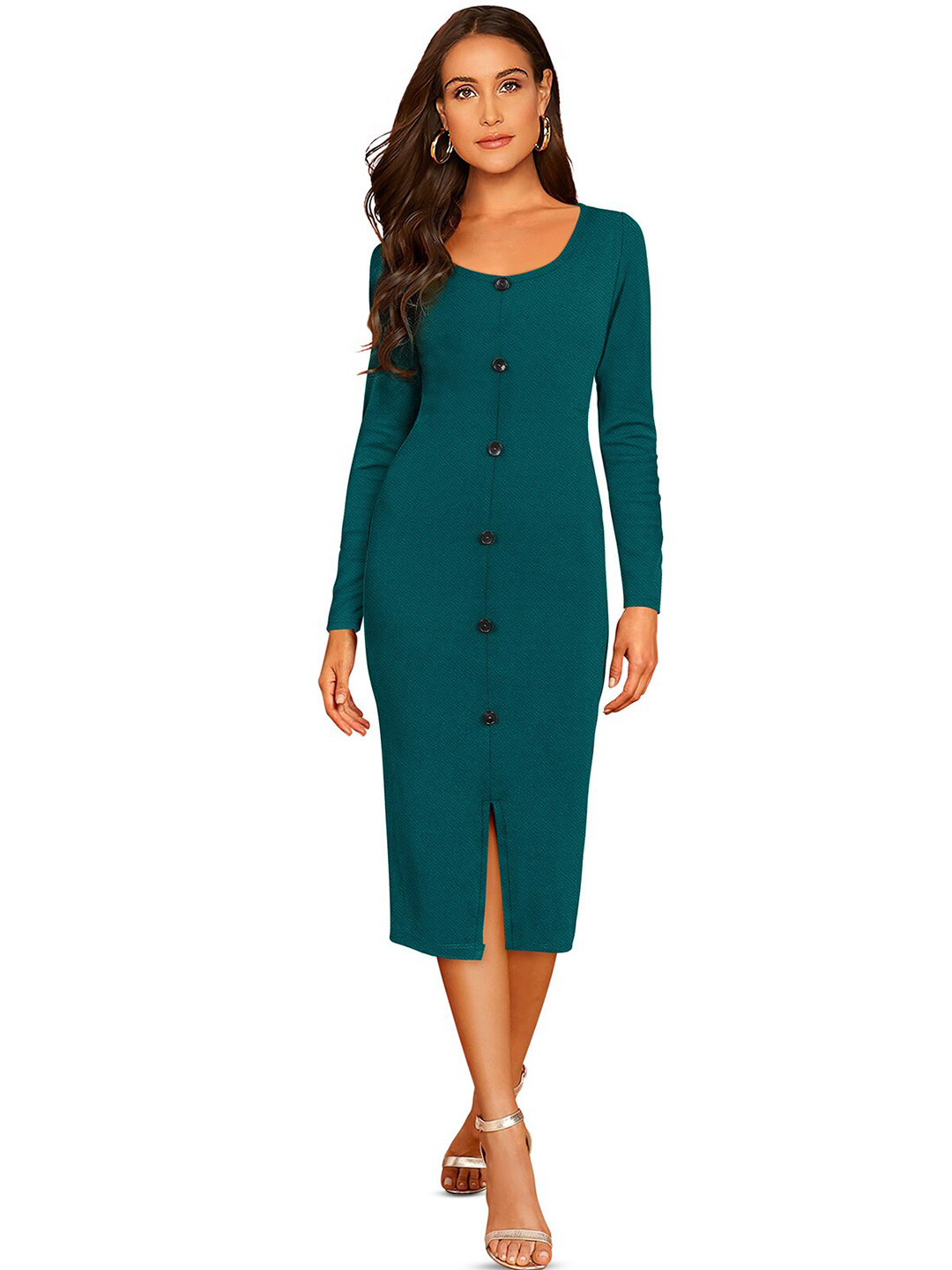 

BAESD Round Neck Sheath Midi Dress, Blue
