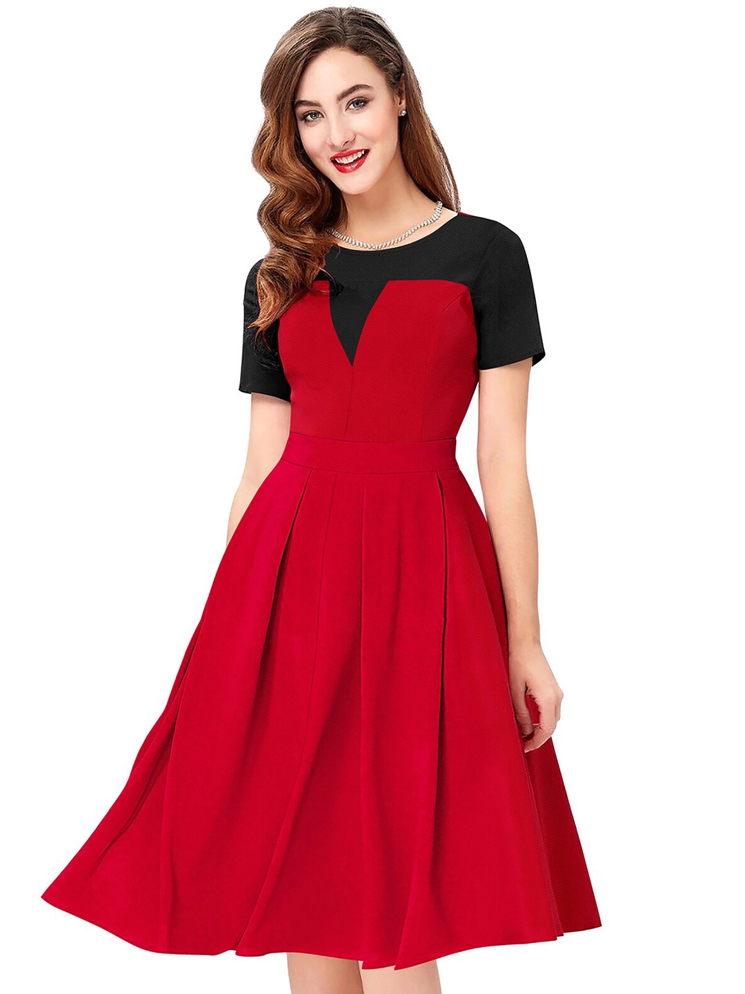 

BAESD Pleated Fit & Flare Dress, Red