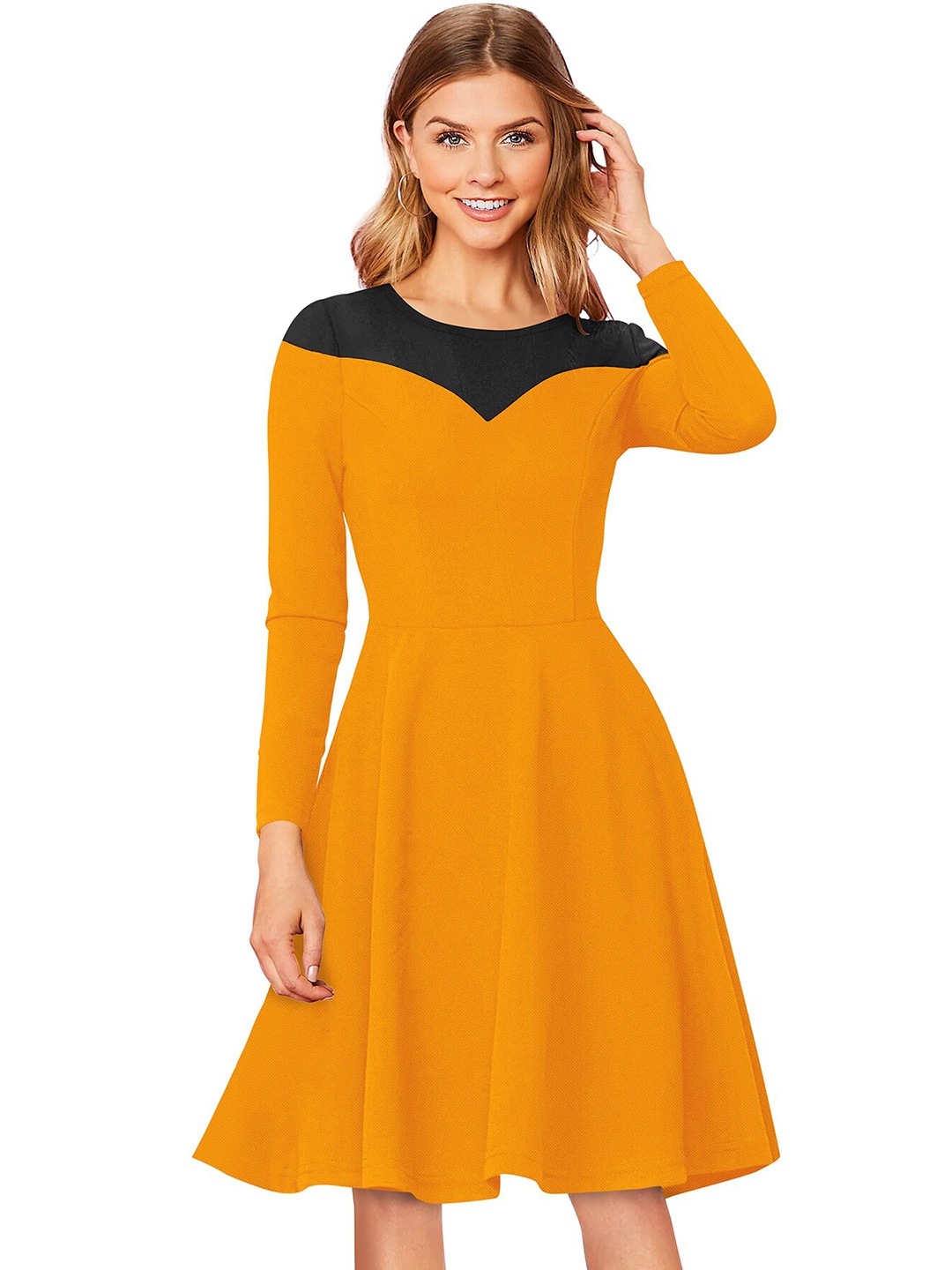 

BAESD Long Sleeved Fit & Flare Dress, Yellow