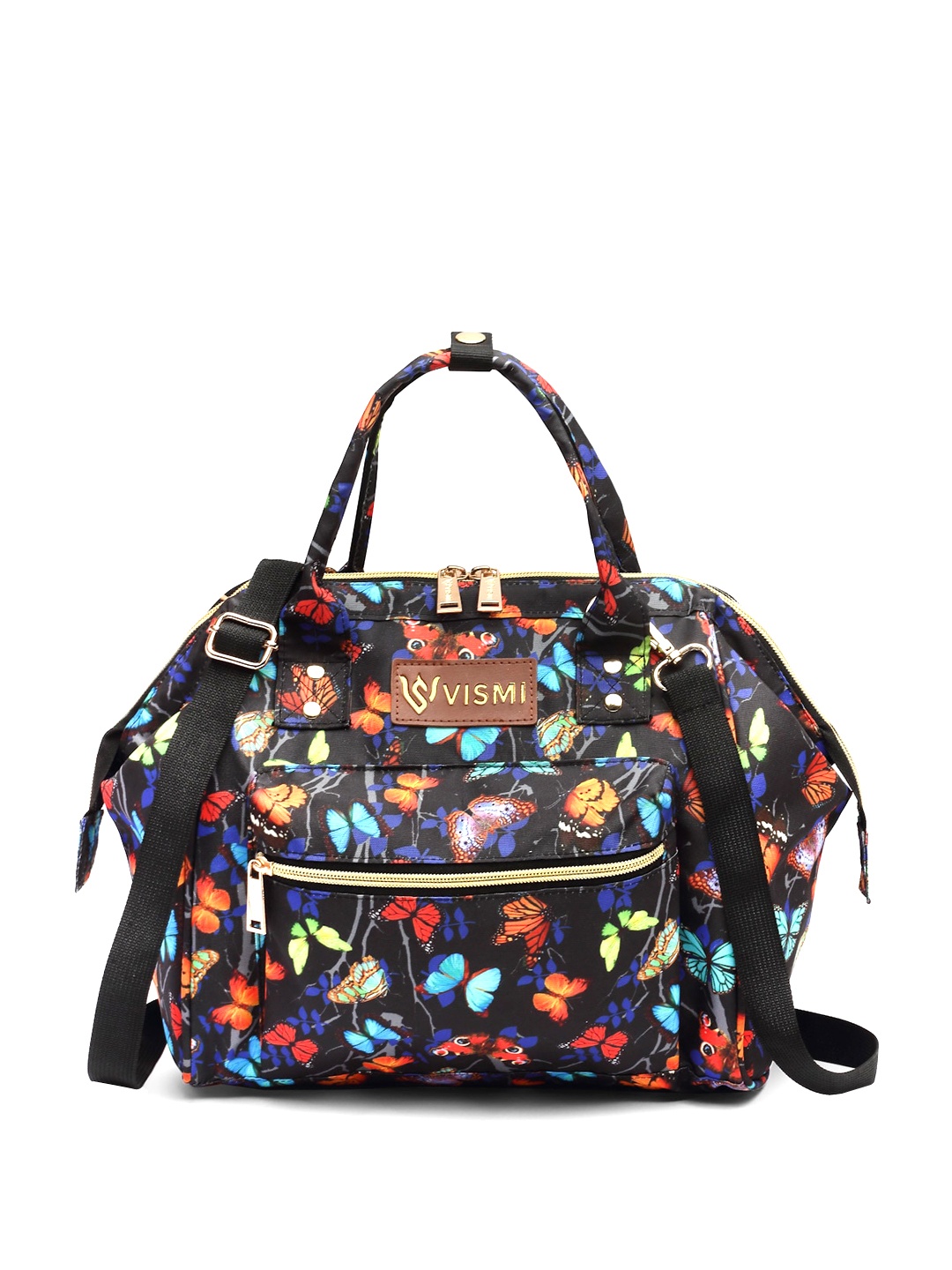 

VISMIINTREND Printed Mini Diaper Tote Bag for Baby & Mother Travel, Black