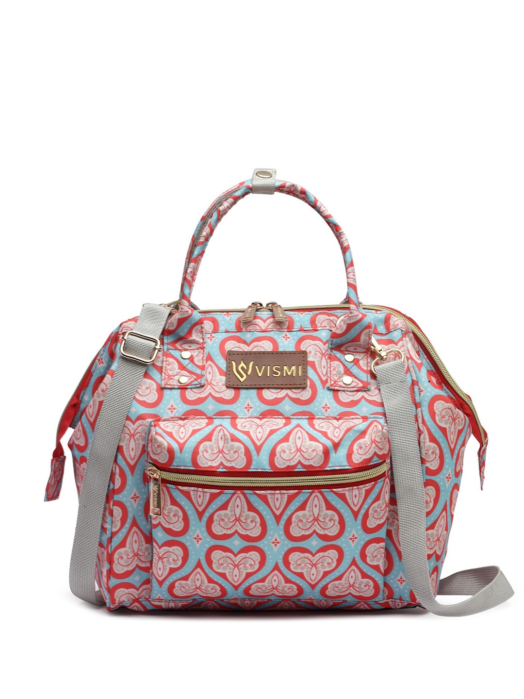 

VISMIINTREND Ethnic Motifs Printed Small Convertible Baby Diaper Tote Bag, Red