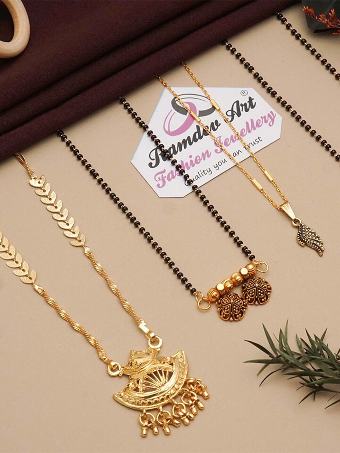 

Ramdev Art Fashion Jwellery Set of 4 Gold-Plated Beaded Mangalsutra