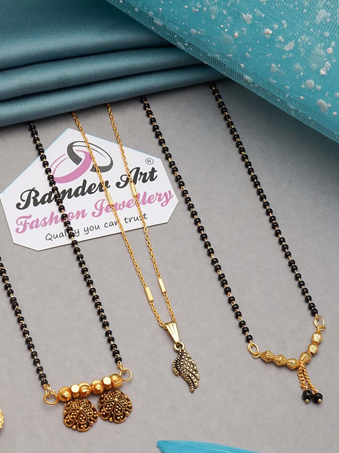 

Ramdev Art Fashion Jwellery Set Of 4 Gold-Plated Stone Studded Mangalsutra
