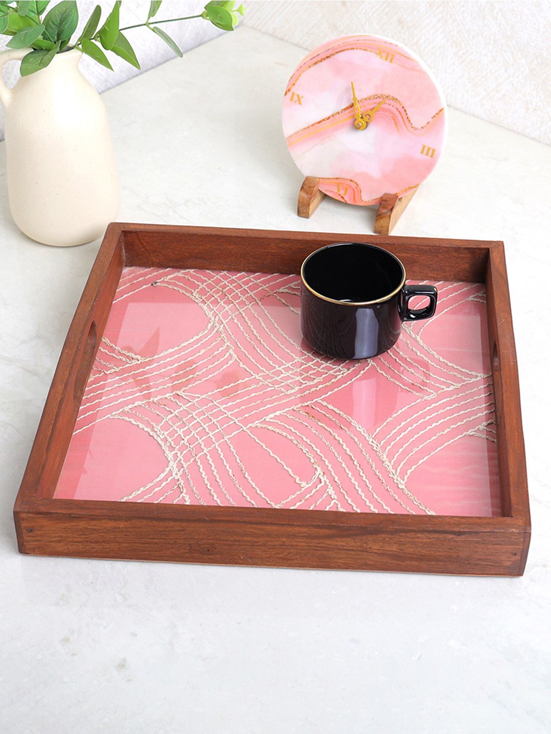 

POSH-N-PLUSH Wooden Serving Trays, Pink