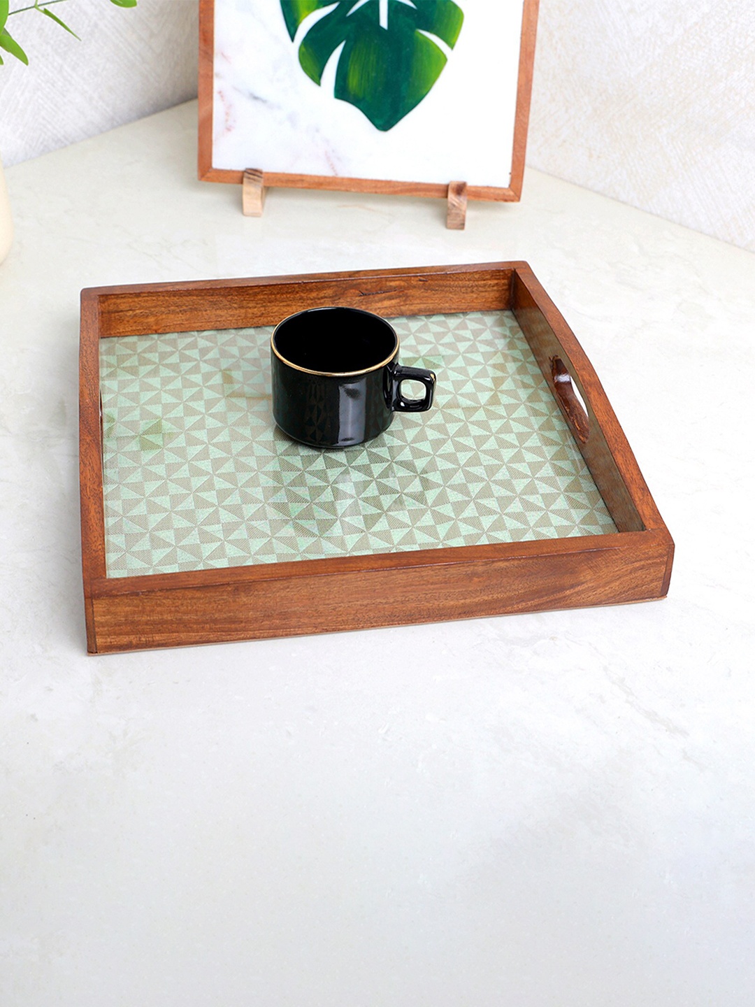 

POSH-N-PLUSH Green Printed Wooden Tray