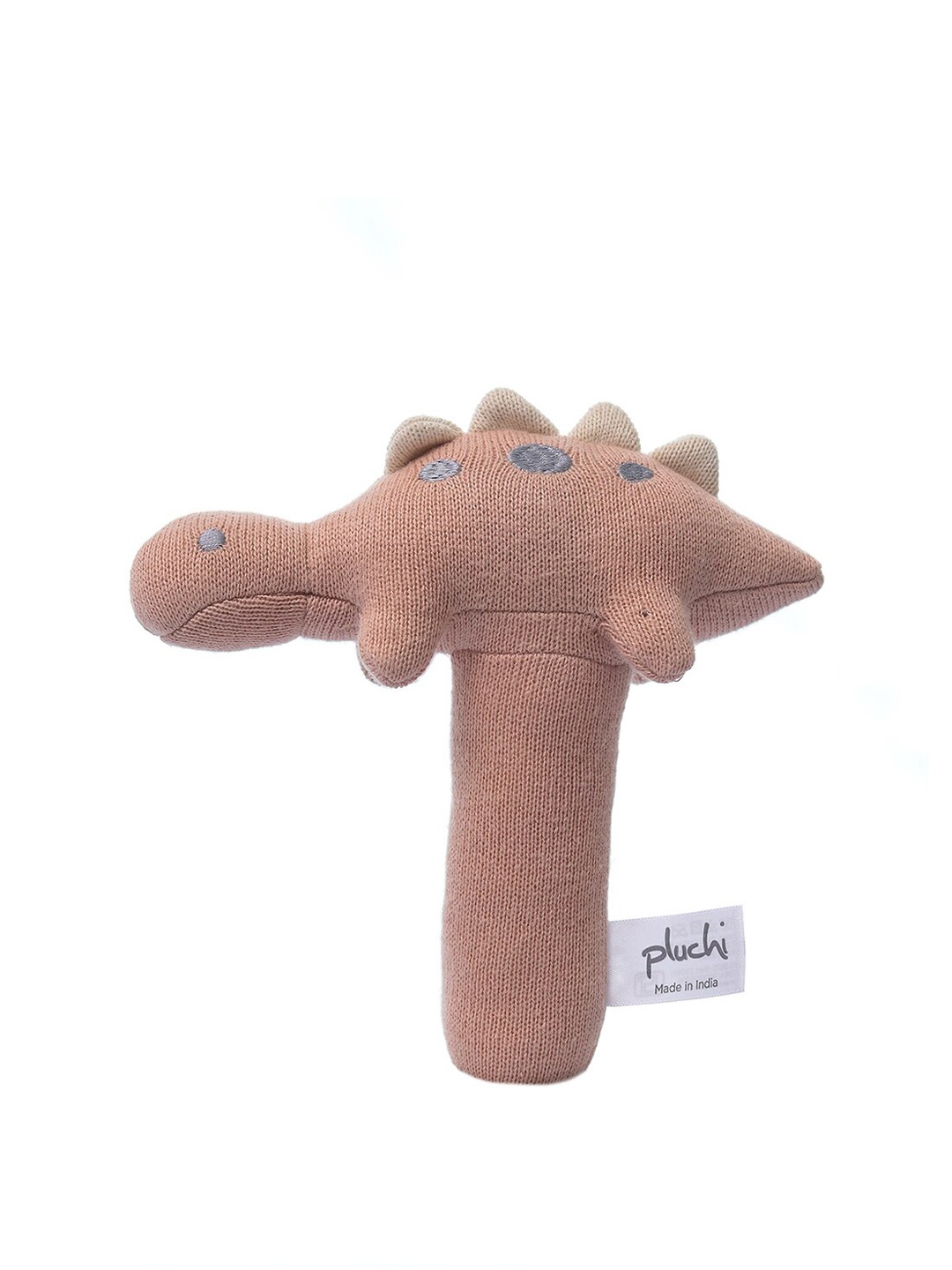 

Pluchi Dino Cotton Knitted Stuffed Soft Rattle Toy, Pink