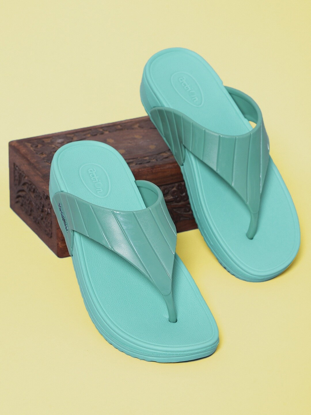 

Action Plus Women Textured Rubber Thong Flip-Flops, Green