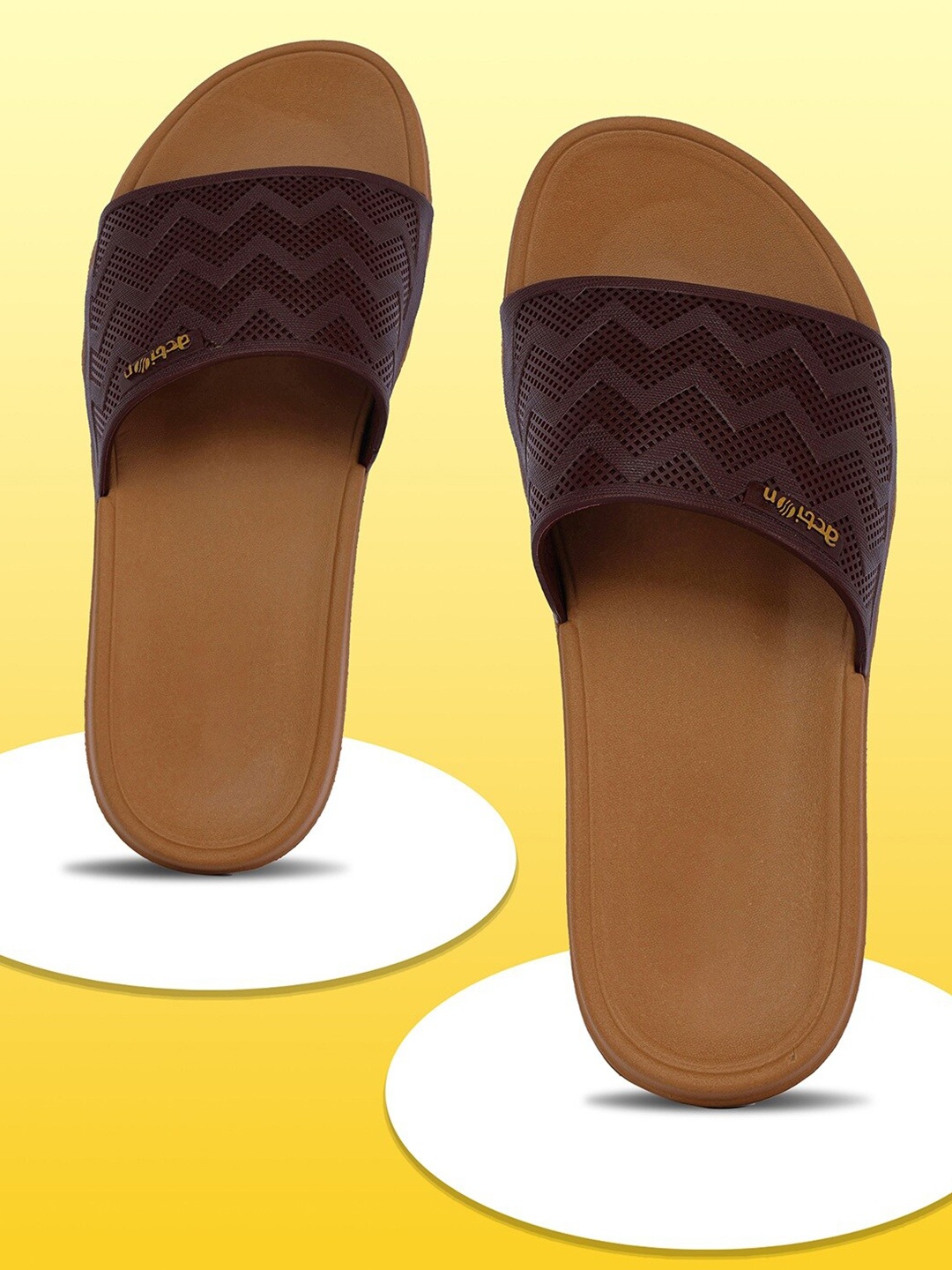 

Action Plus Women Textured Rubber Sliders, Brown