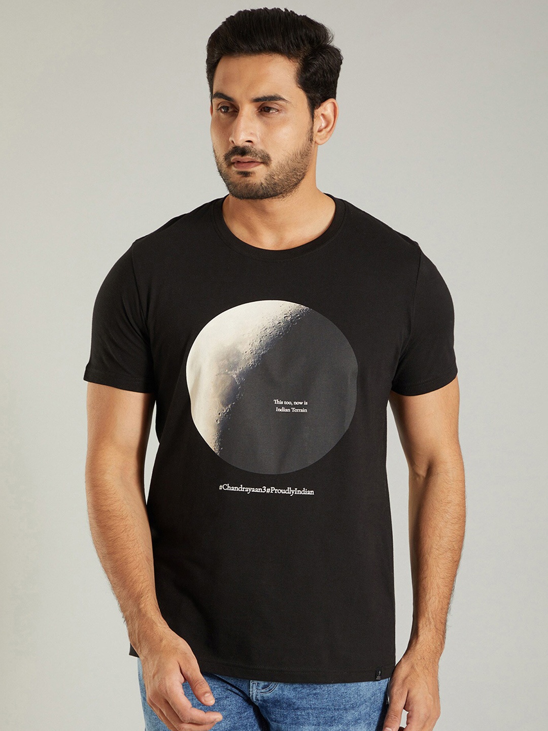 

Indian Terrain Graphic Printed Pure Cotton T-shirt, Black