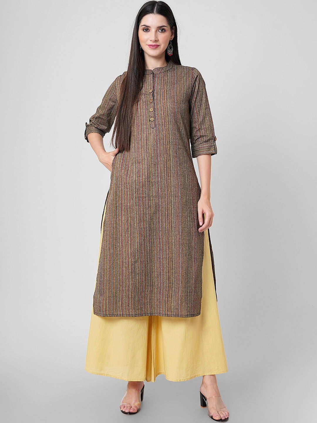 

Wodreams Striped Pure Cotton Straight Kurta, Brown