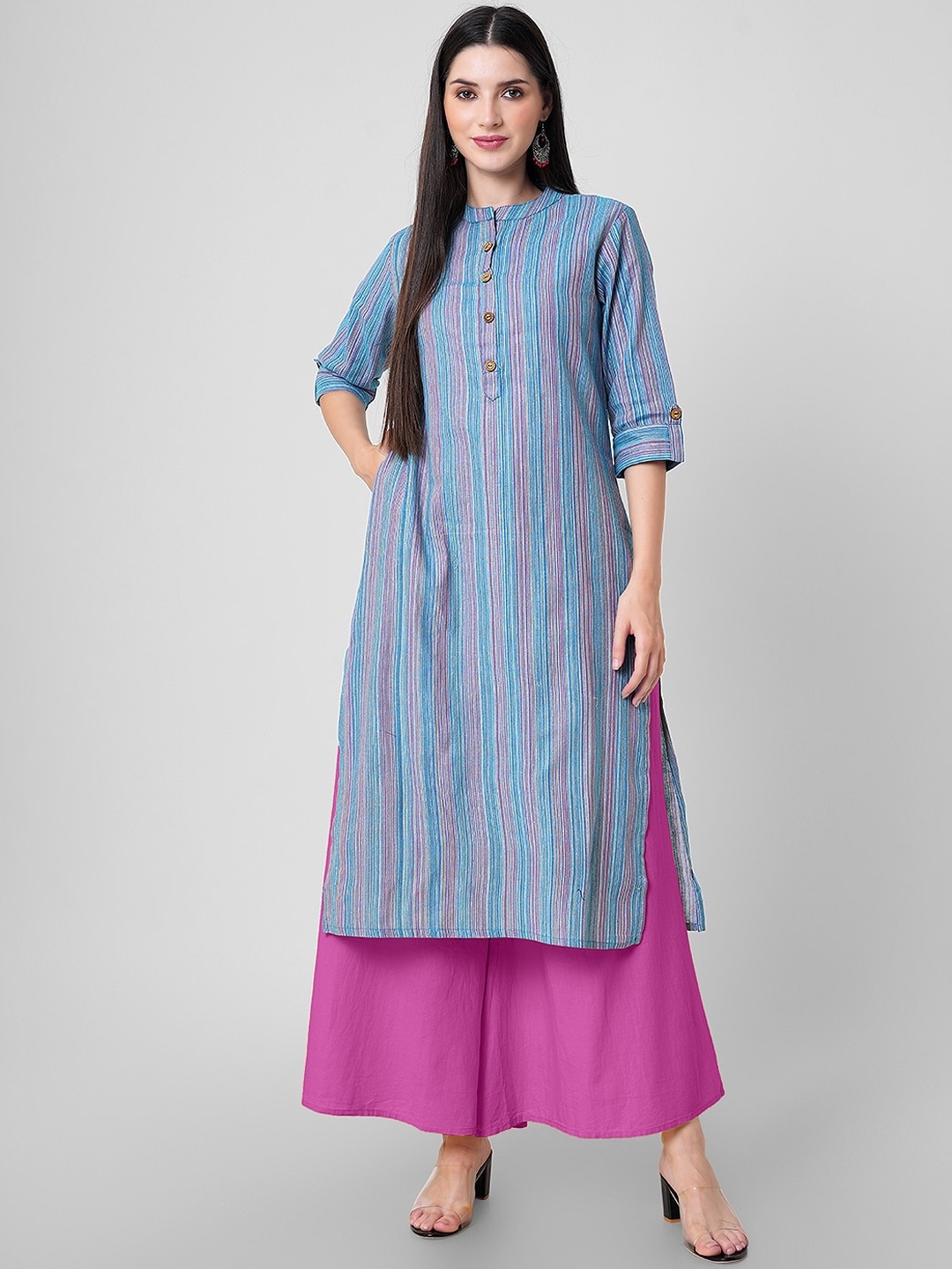 

Wodreams Striped Pure Cotton Straight Kurta, Blue