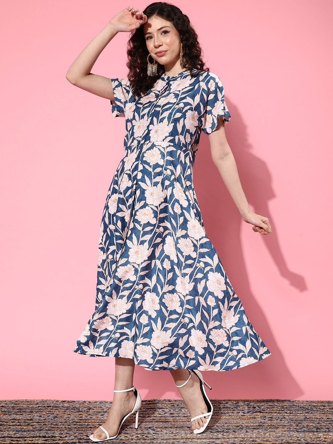 

Varanga Floral Printed A-Line Midi Dress, Blue