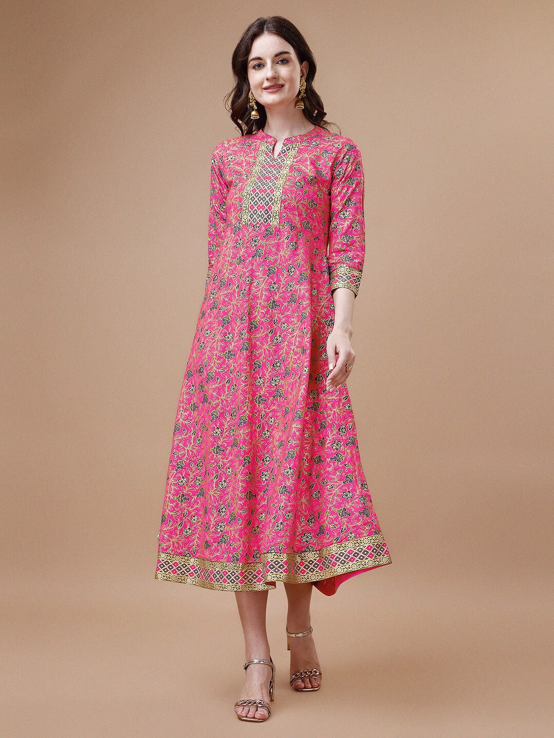 

KALINI Floral Printed Fit & Flared Midi Ethnic Dress, Pink