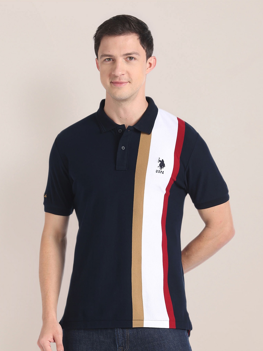 

U.S. Polo Assn. Striped Polo Collar T-shirt, Navy blue