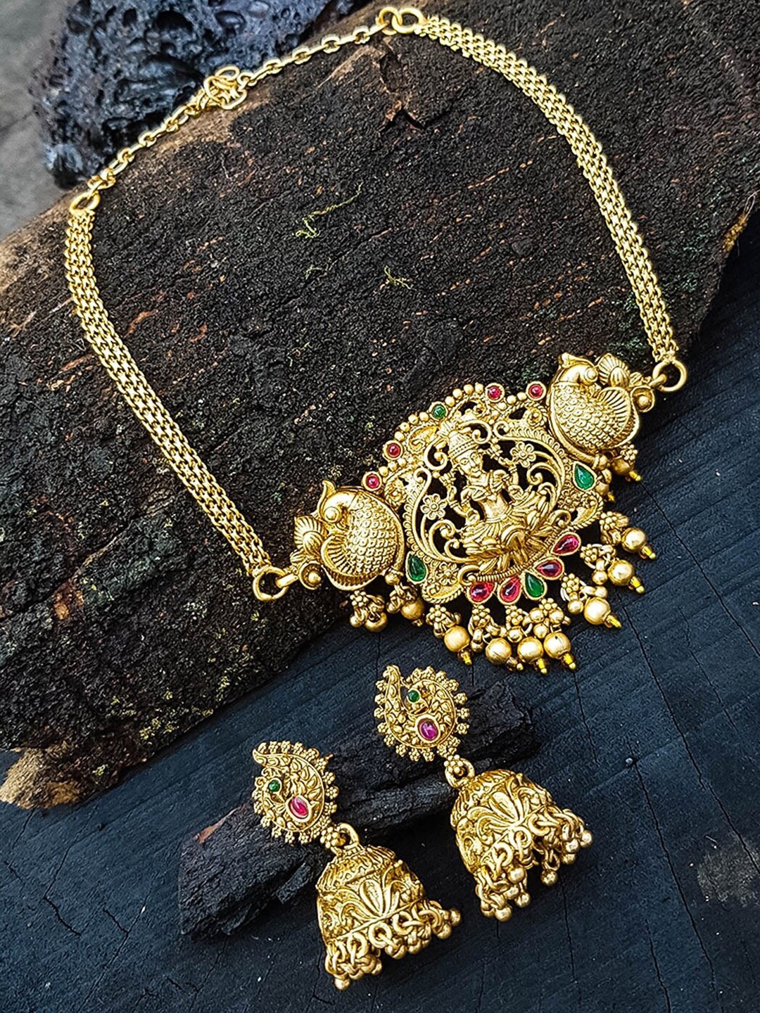 

GRIIHAM Gold-Plated Artificial Stones Studded Jewellery Set