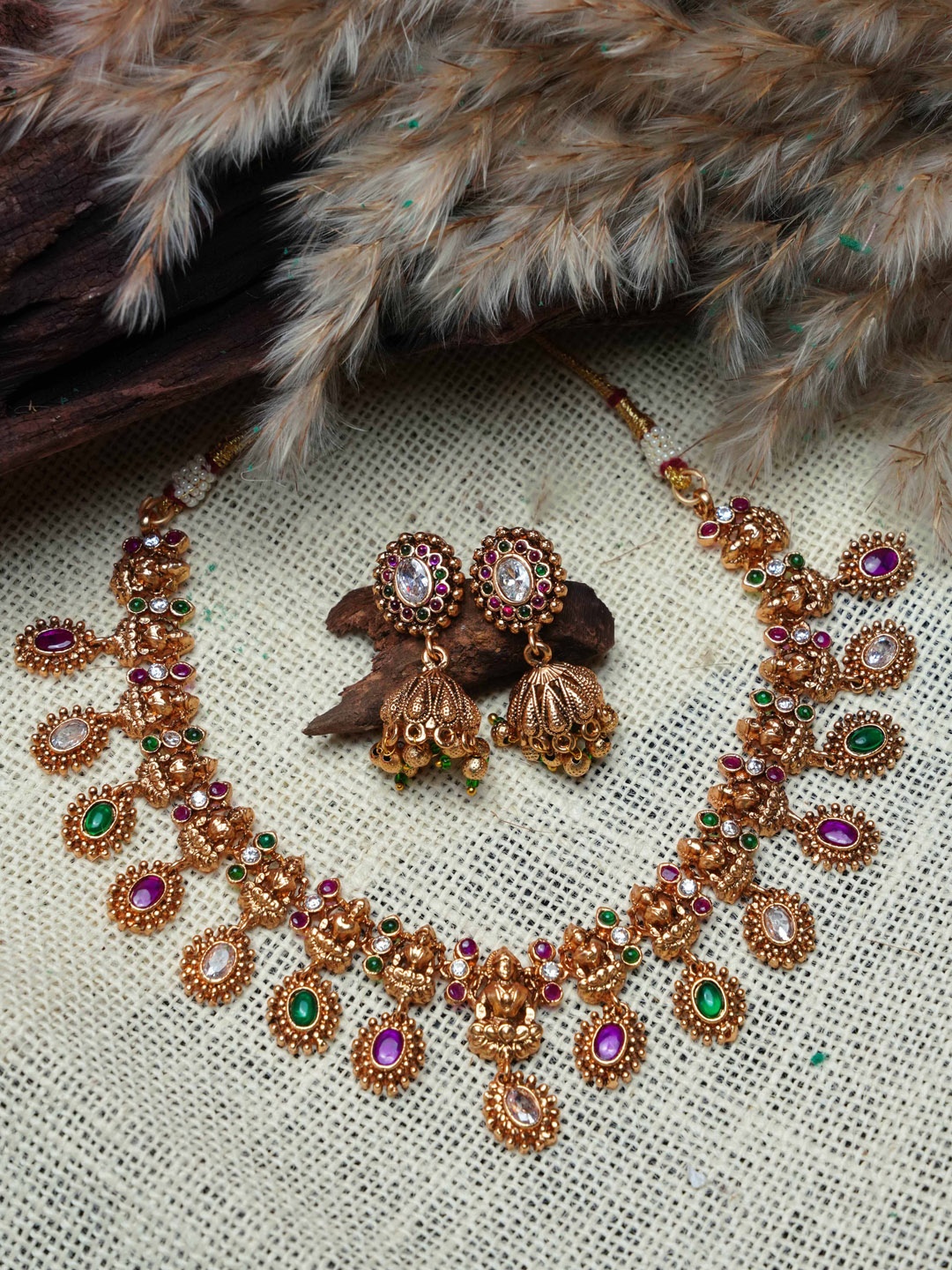 

GRIIHAM Gold-Plated American Diamond Studded Necklace and Earrings