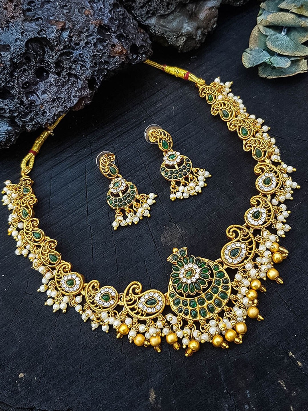 

GRIIHAM Gold-Plated American Diamond Necklace And Earrings