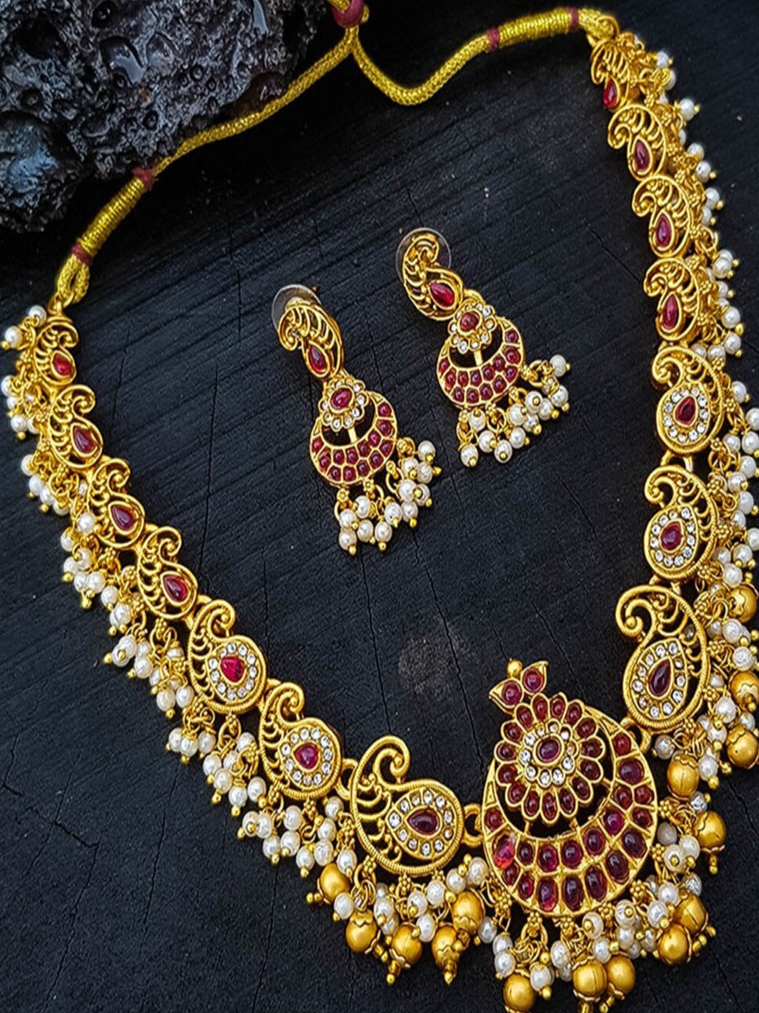 

GRIIHAM Gold-Plated American Diamond Jewellery Set, Red