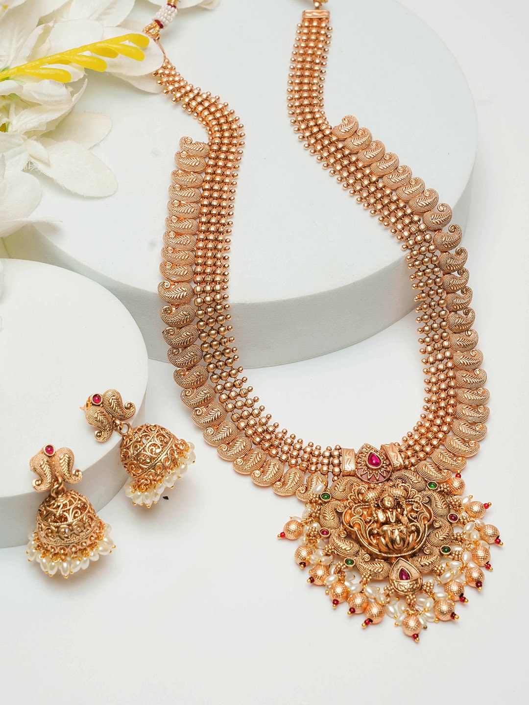 

GRIIHAM Gold-Plated Stone-Studded & Beaded Jewellery Set