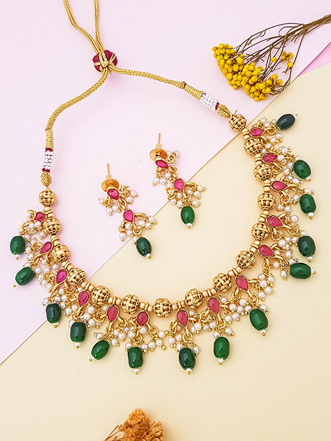 

GRIIHAM Gold-Plated American Diamond Studded Jewellery Set