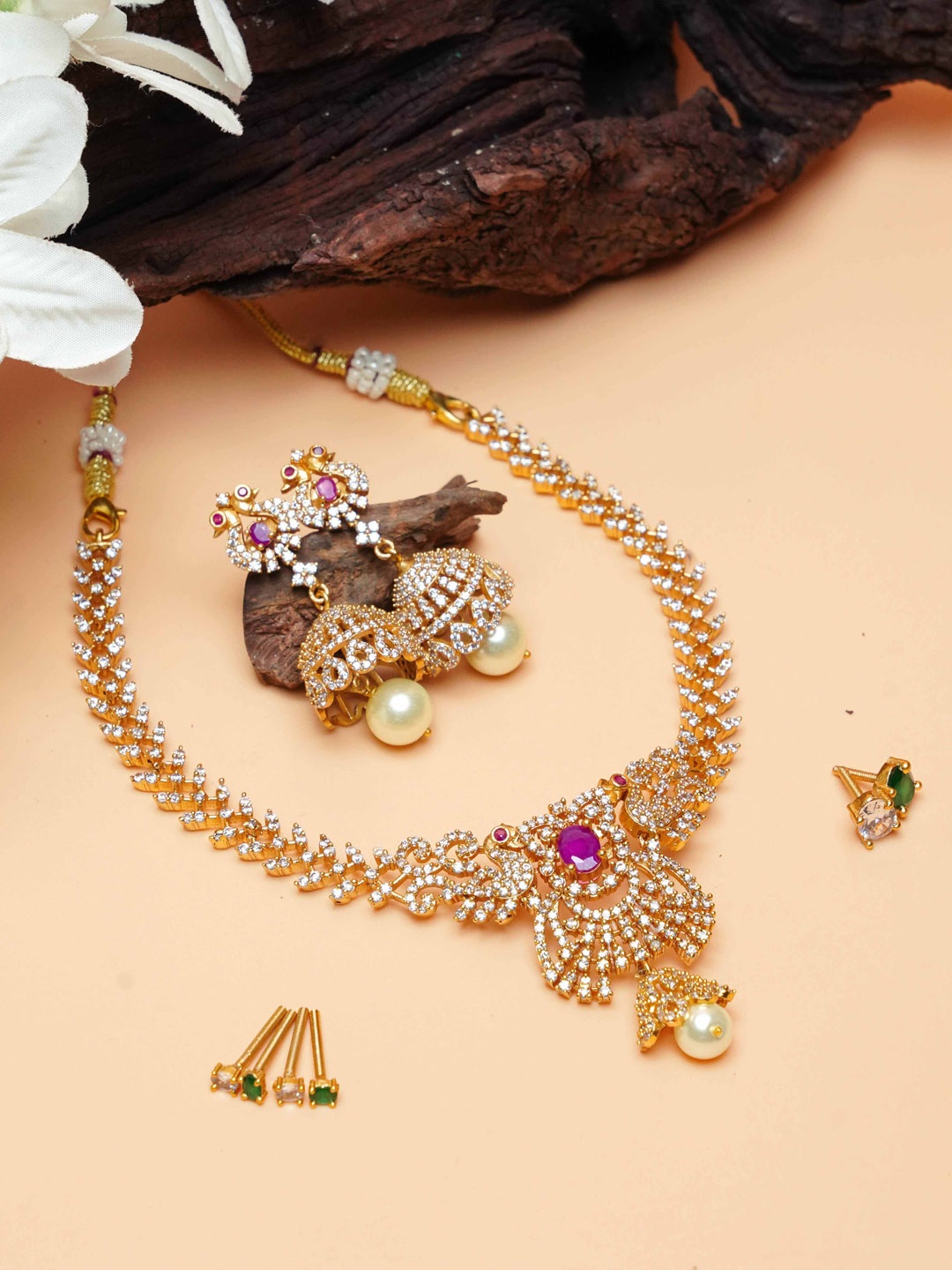 

GRIIHAM Gold-Plated CZ-Studded Necklace & Earrings