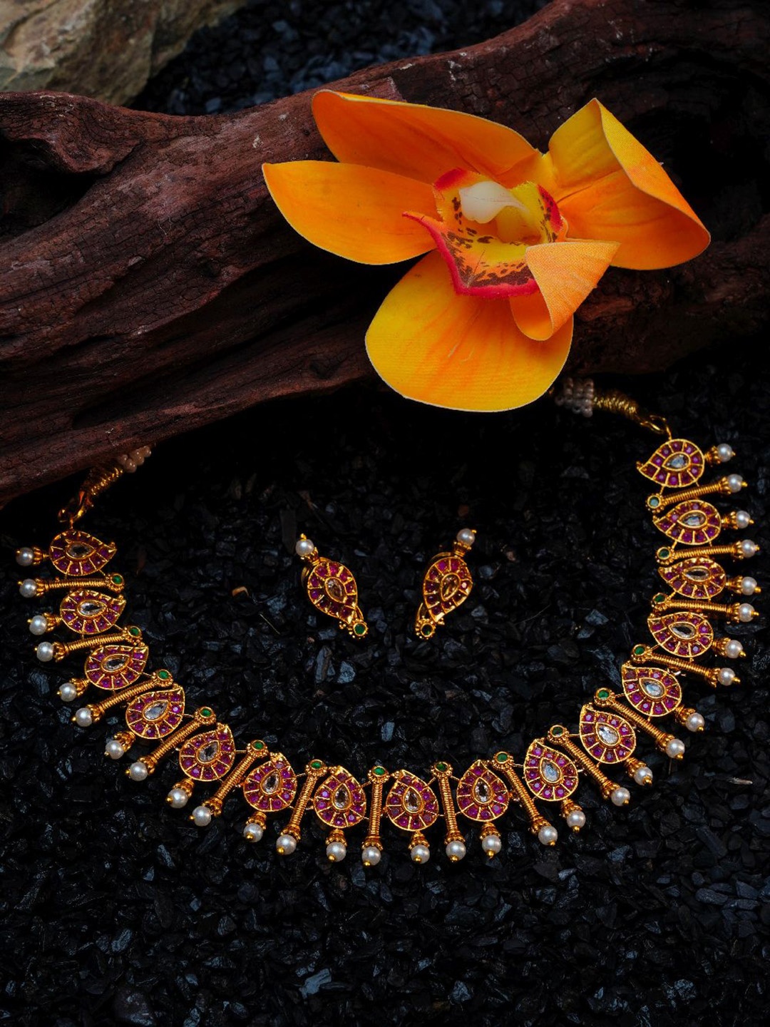 

GRIIHAM Gold-Plated Cubic Zirconia Stone-Studded Jewellery Set