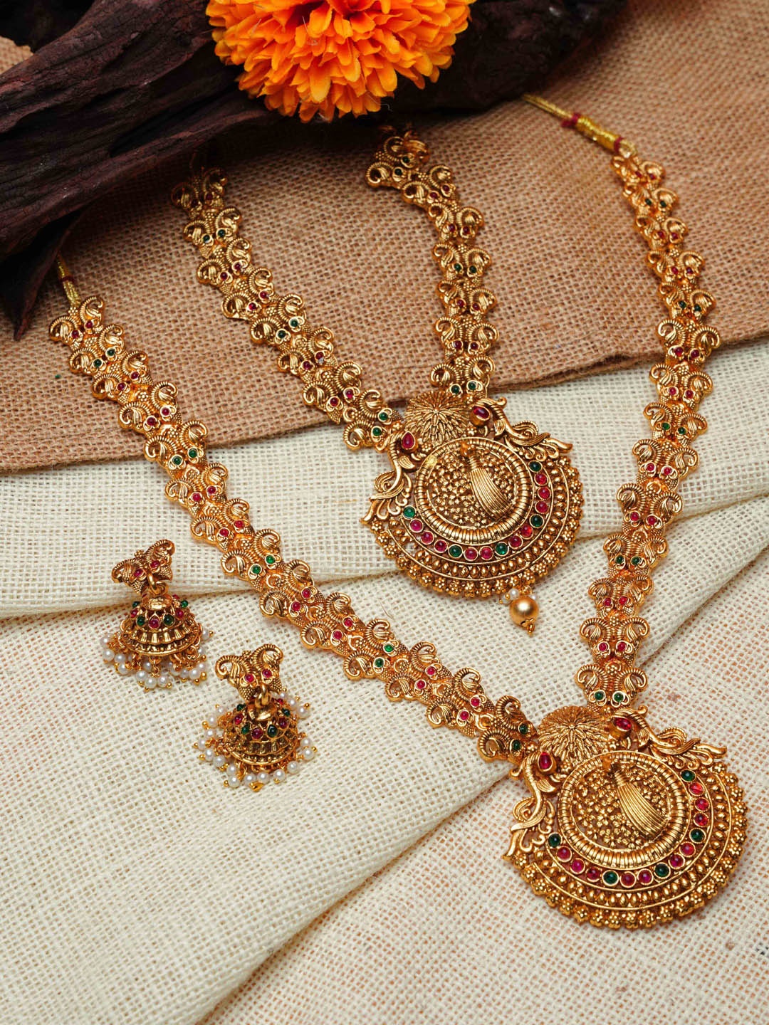 

GRIIHAM Gold-Plated CZ-Studded & Beaded Jewellery Set