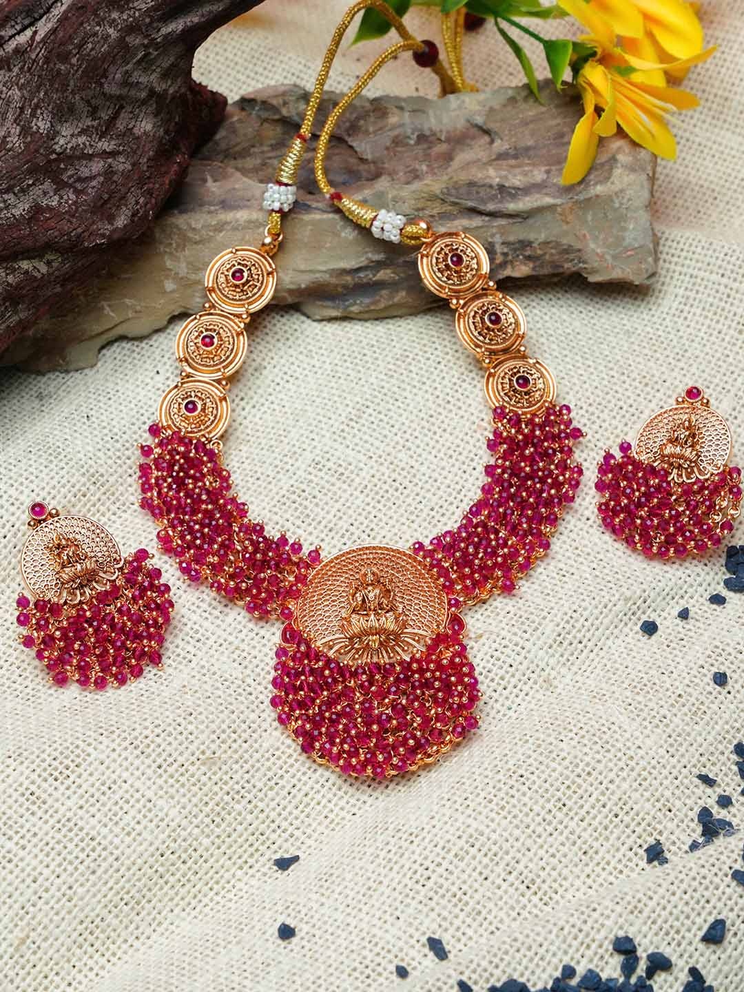 

GRIIHAM Gold-Plated CZ-Studded & Beaded Jewellery Set
