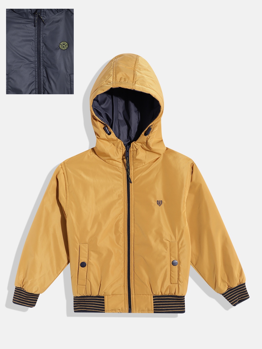 

Okane Boys Reversible Hooded Bomber Jacket, Mustard