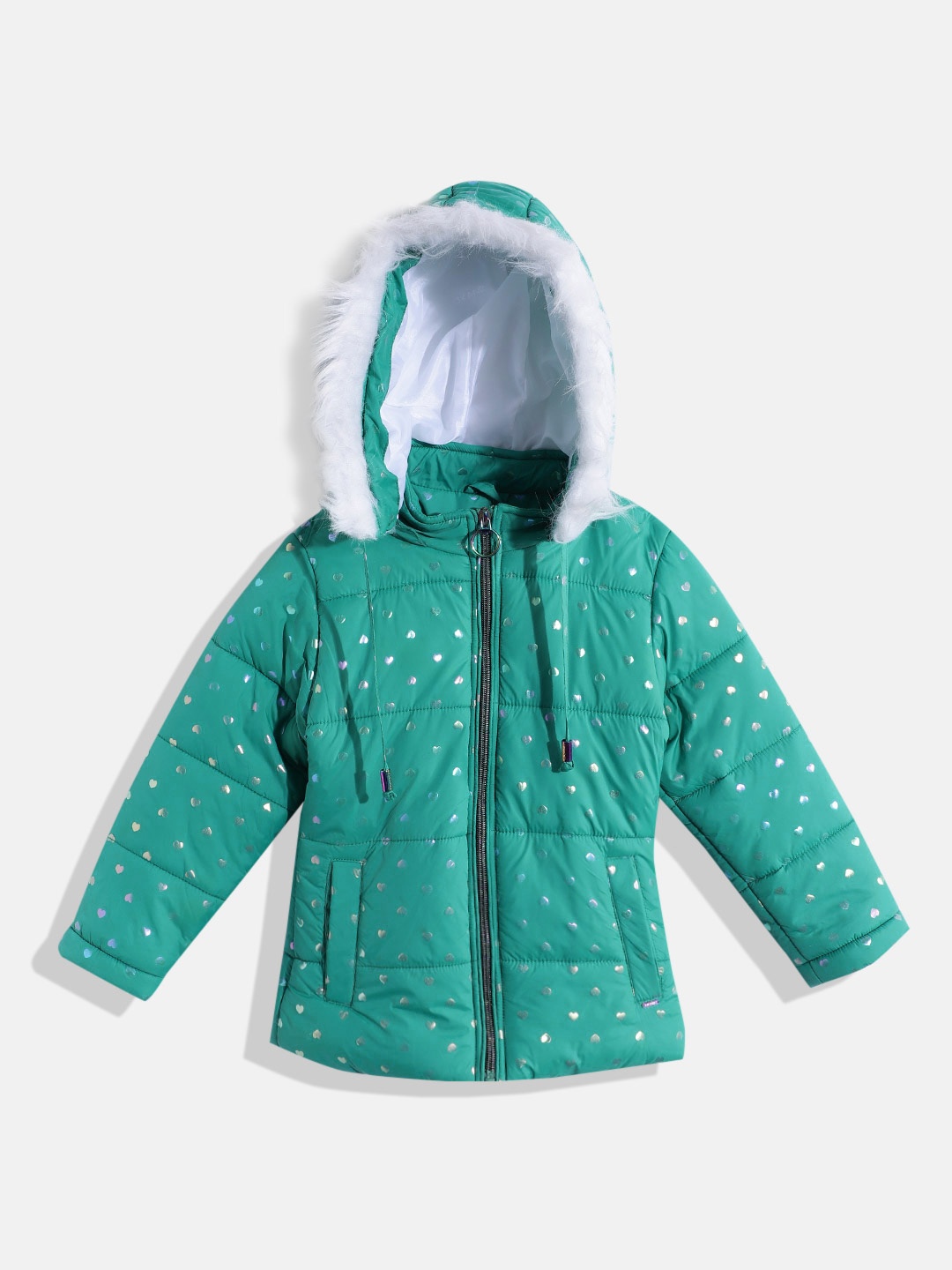 

Okane Girls Heart Print Parka Jacket, Green