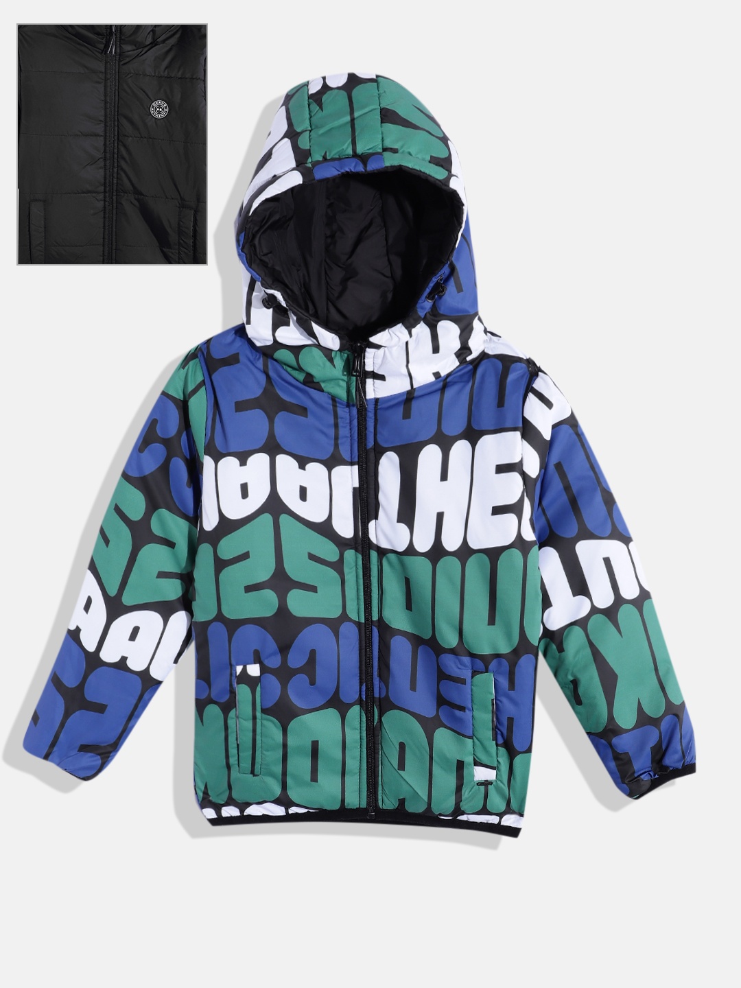 

Okane Boys Printed Reversible Padded Jacket, Black