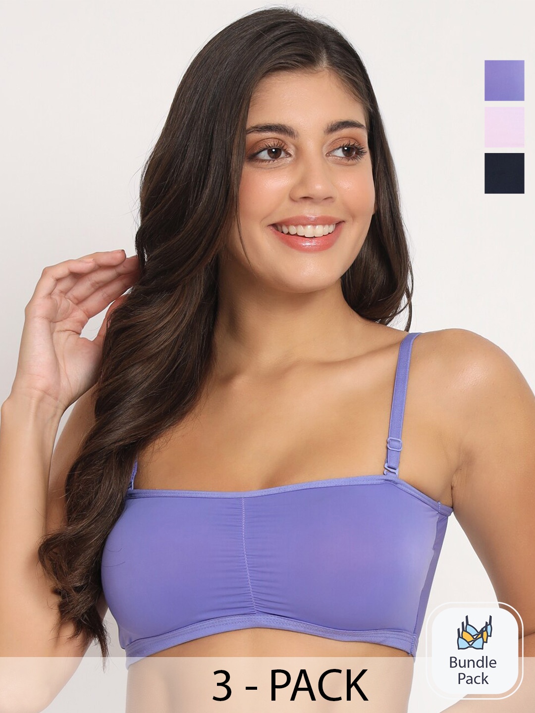 

Docare Pack Of 3 Full Coverage Lightly Padded Tube Bra With All Day Comfort, Blue