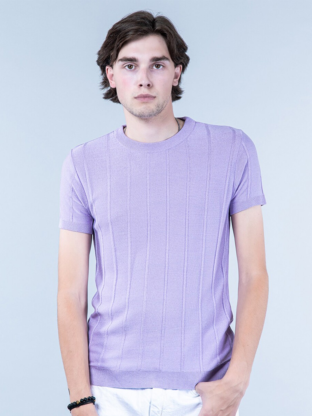 

Tistabene Striped Cotton Knitted T-shirt, Lavender