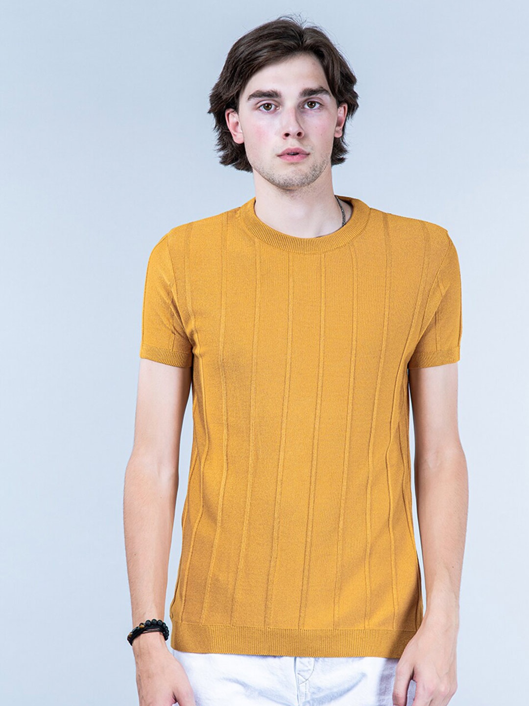 

Tistabene Striped Relaxed Fit Knitted Cotton T-shirt, Mustard