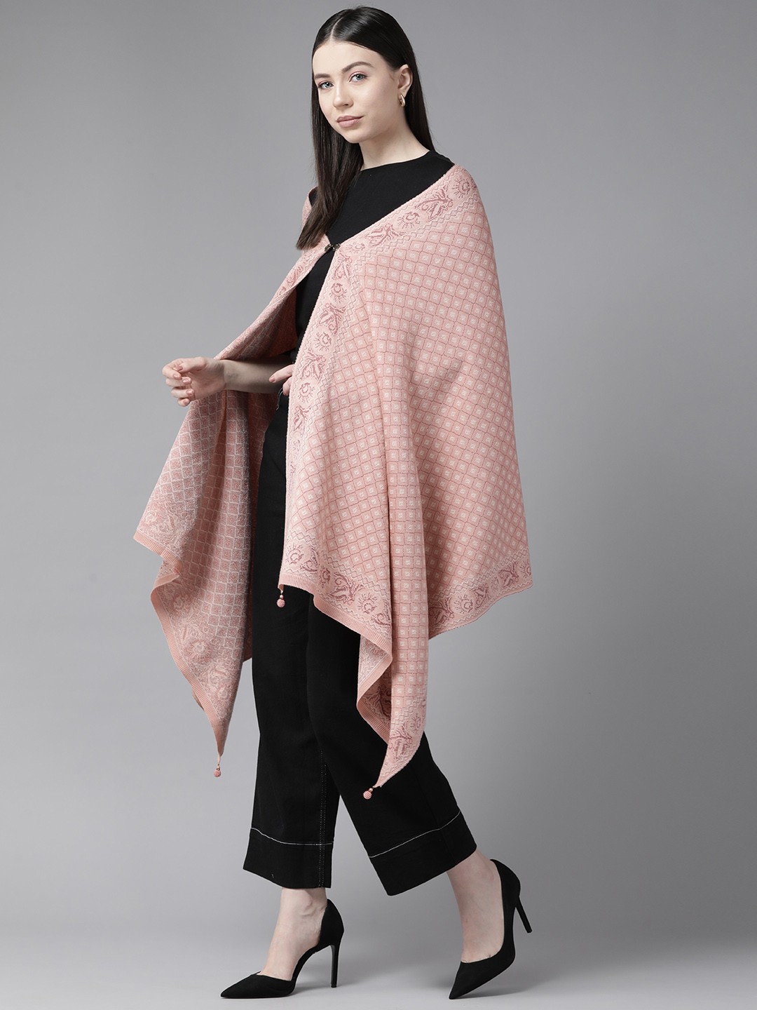 

Cayman Women Woollen Longline Poncho, Peach