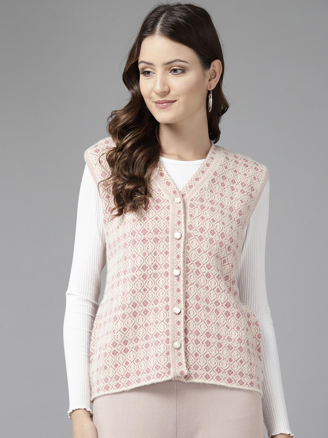

Cayman Women Printed Woollen Cardigan, Mauve