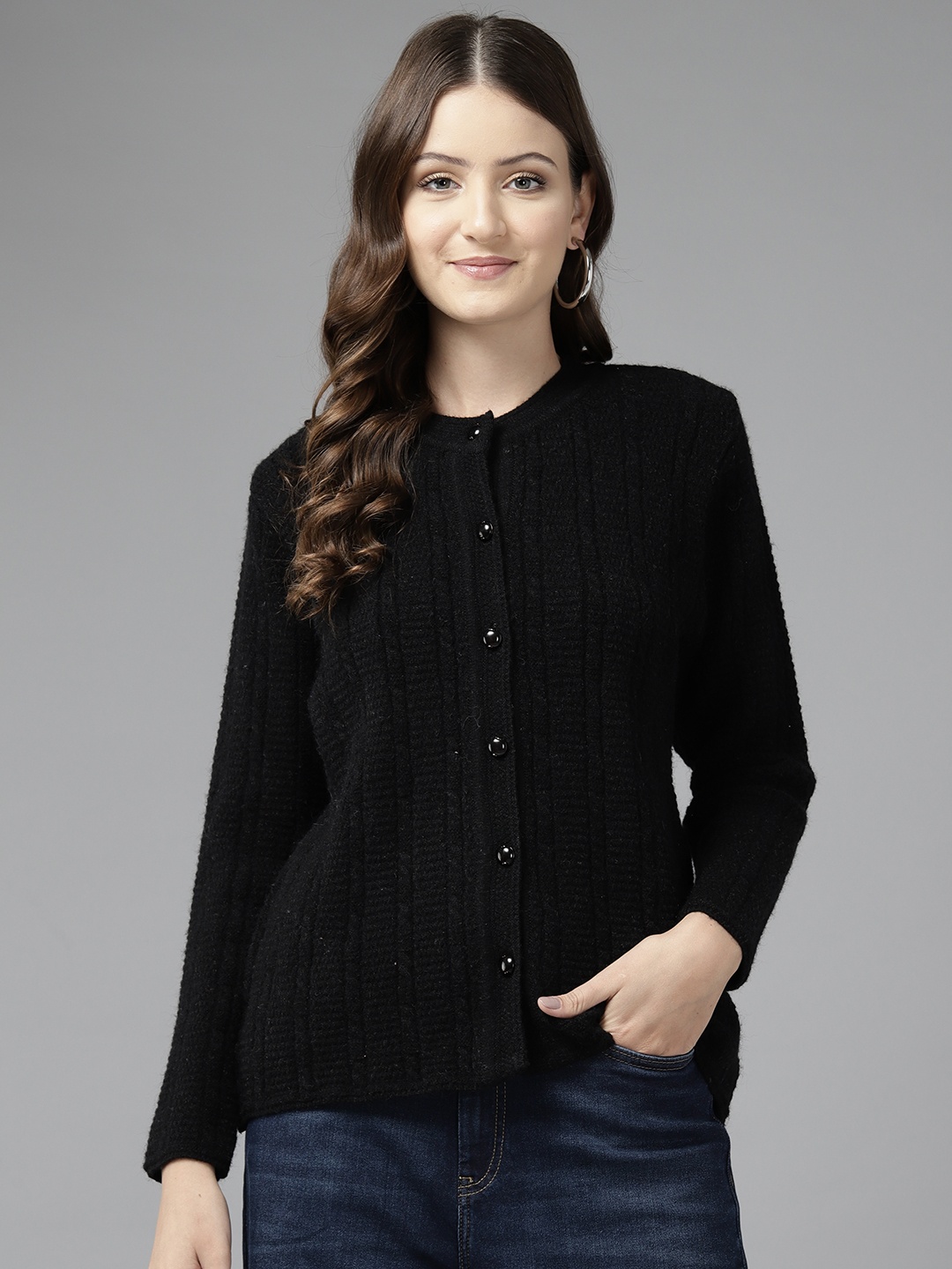 

Cayman Women Cable Knit Cardigan, Black