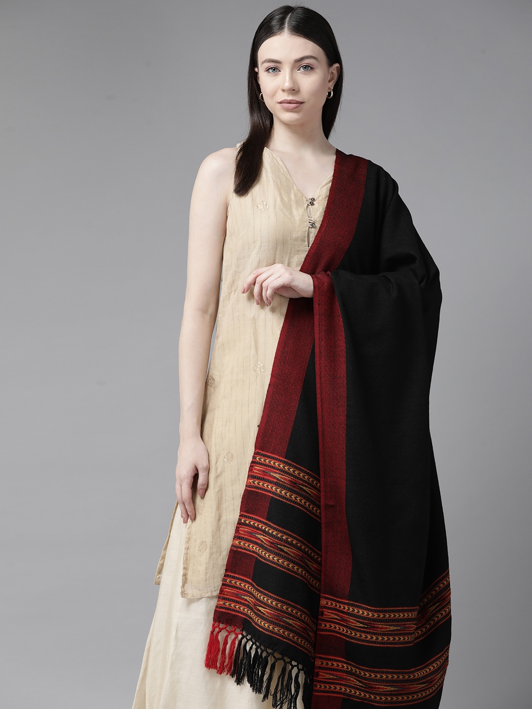

Cayman Women Woven Design Woollen Shawl, Black